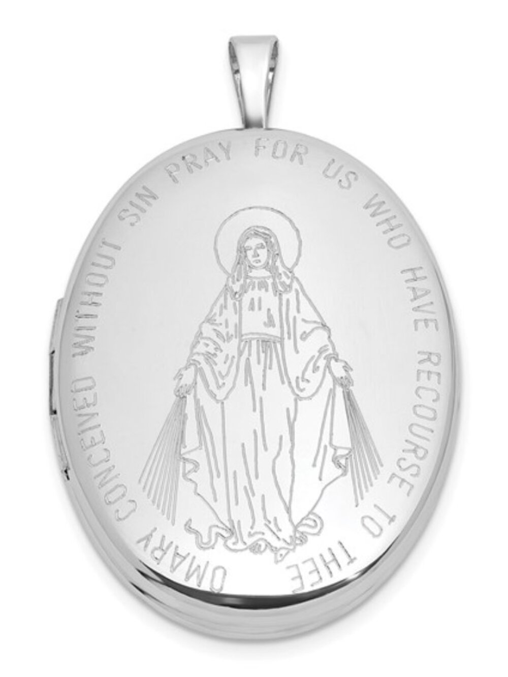 925 Sterling Silver Polished Miraculous Medal Oval Locket Pendant, 20mm